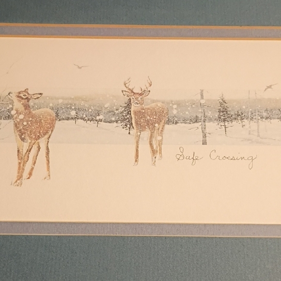 Winter Deer Art Print Safe Crossing D Morgan 1987 Open Edition Under Glass - Picture 1 of 11